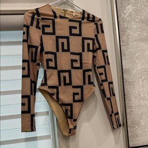 Fashion Nova Tan and Black Patterned Bodysuit